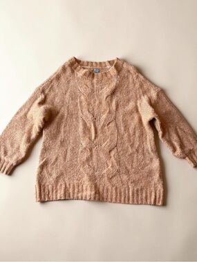 aerie Cable-Knit Crewneck Sweater in Peachy Beige